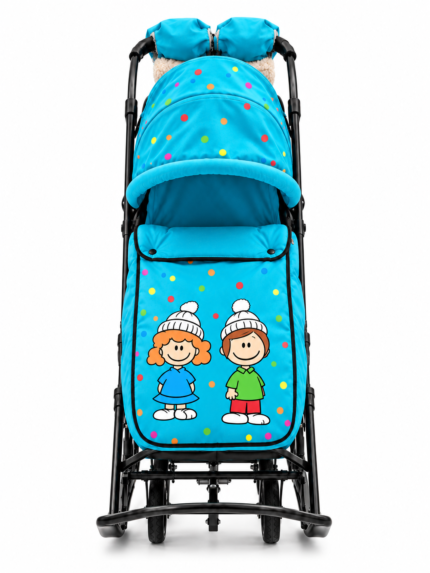 Санки-коляска PIKATE HAPPY Aqua до 3 лет — бирюзовый с цветным горохом