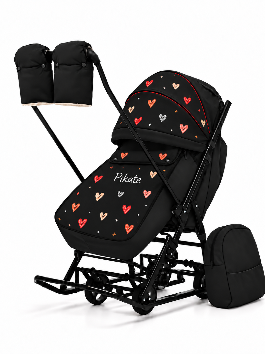 PIKATE ART Amore — перекинутая ручка Санки-коляска PIKATE ART «Amore» до 3 лет цвет черный